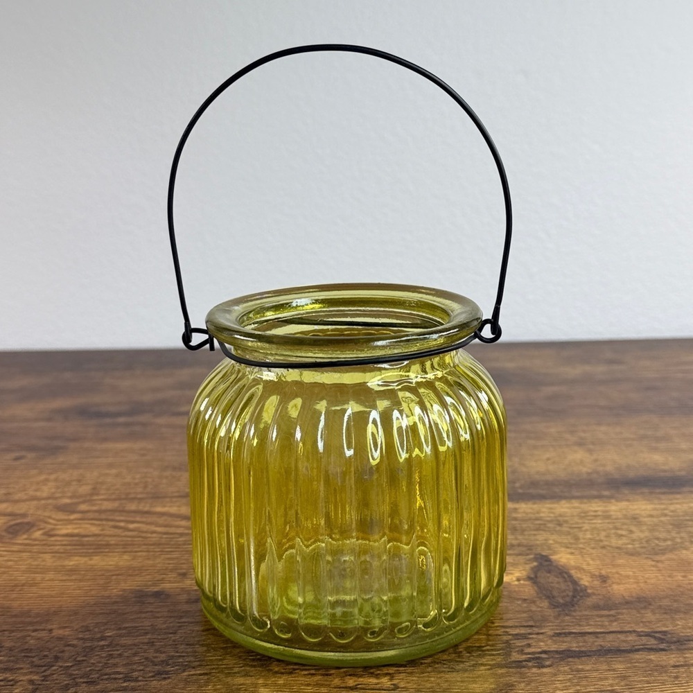 Ribbed Yellow Glass Candle Holder